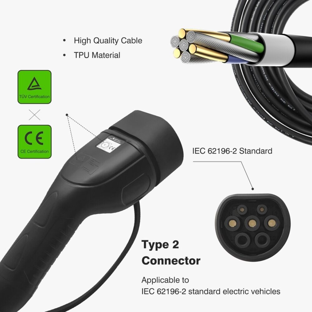 Kabel ładowania aut elektrycznych Typ 2 na Typ 2 22kW - obrazek 3