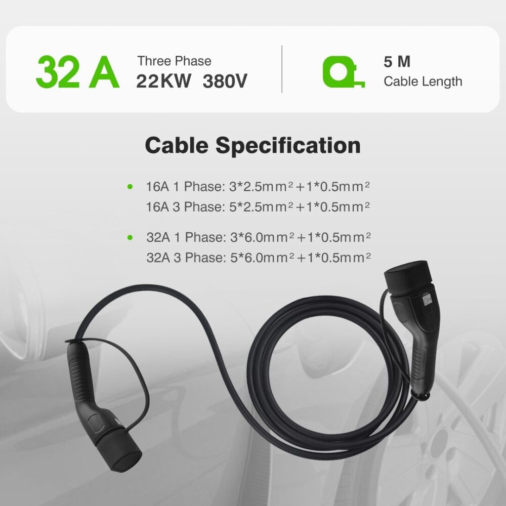 Kabel ładowania aut elektrycznych Typ 2 na Typ 2 22kW - obrazek 5